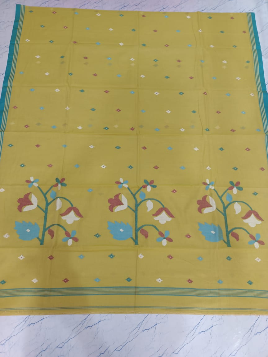 Pure Cotton 100 Count jamdani Saree Without Blouse