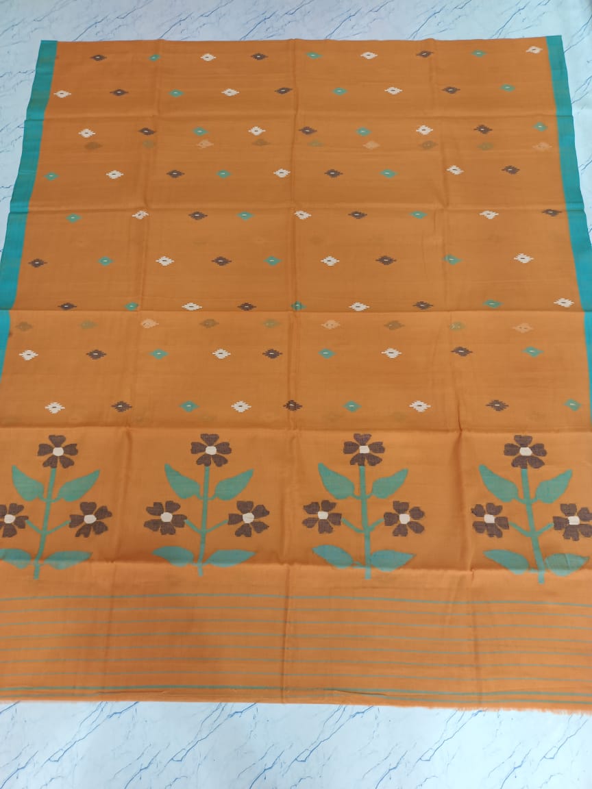 Pure Cotton 100 Count jamdani Saree Without Blouse
