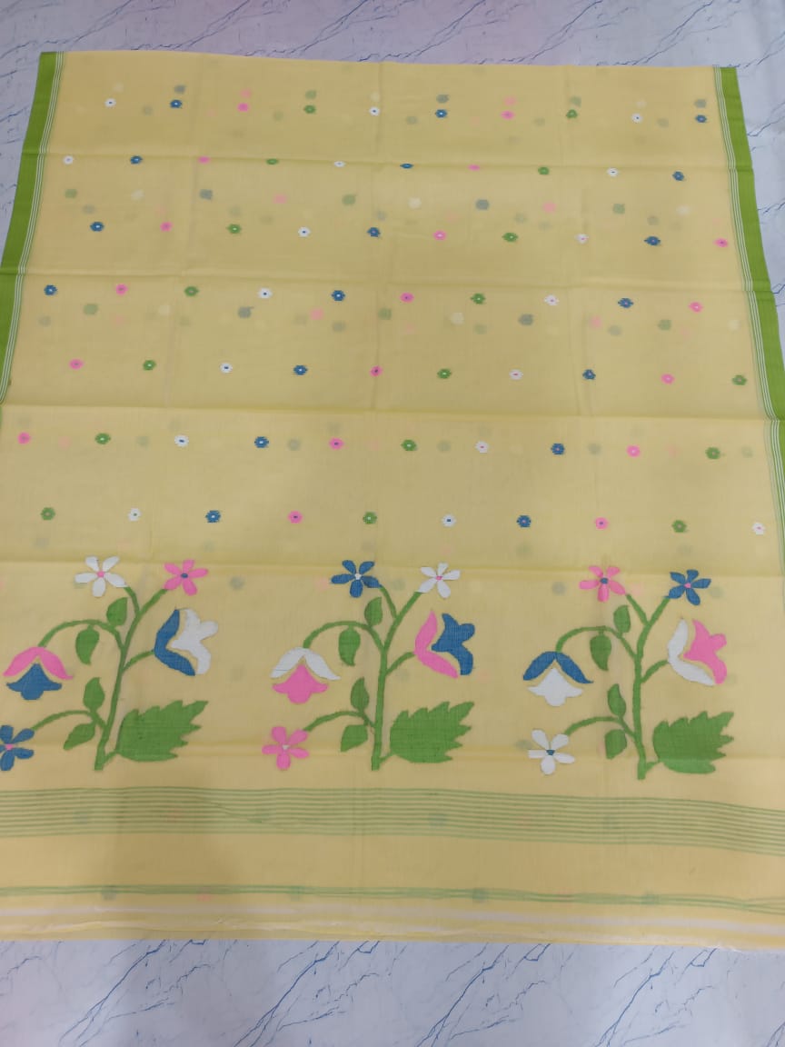 Pure Cotton 100 Count jamdani Saree Without Blouse