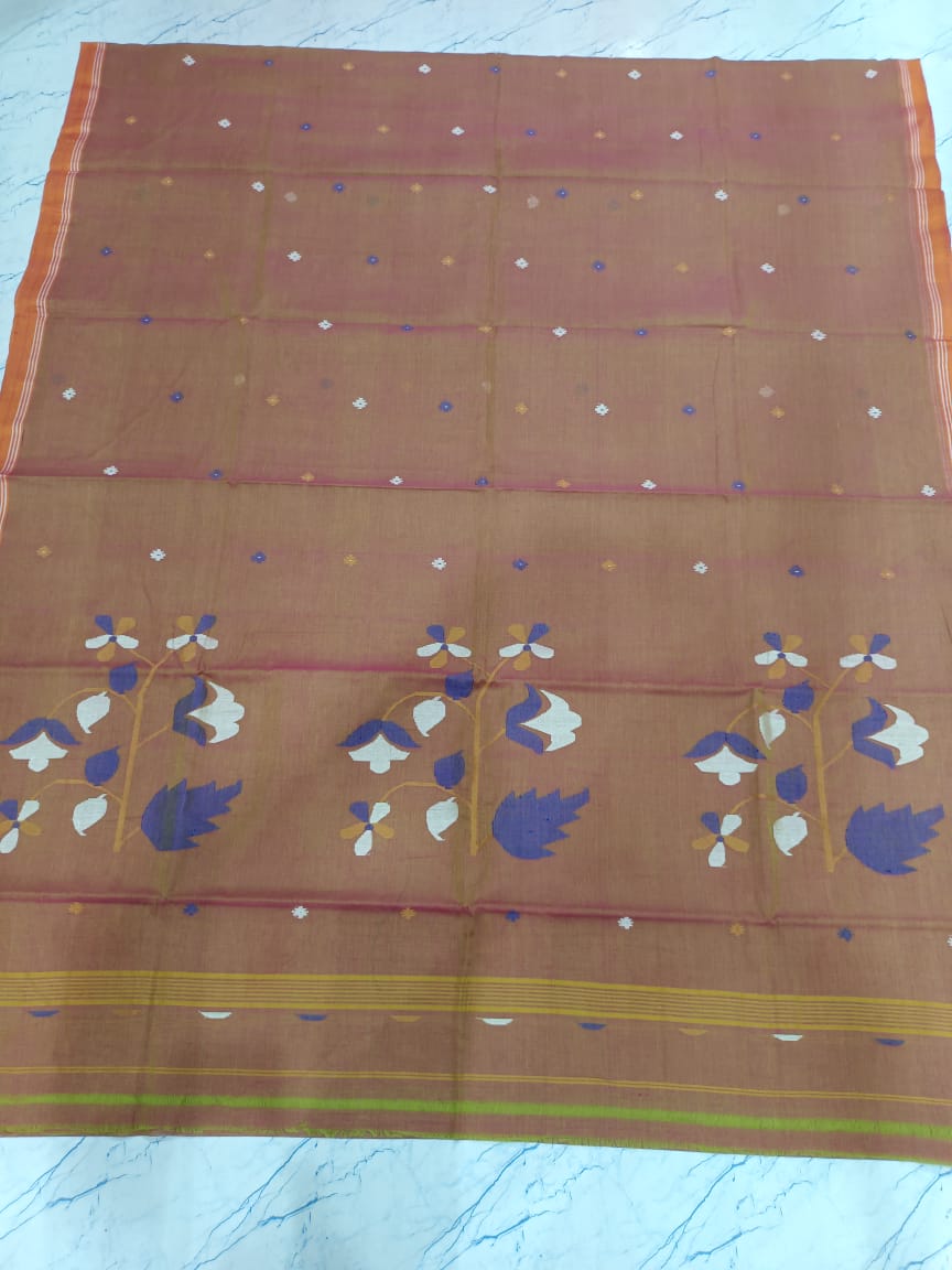 Pure Cotton 100 Count jamdani Saree Without Blouse