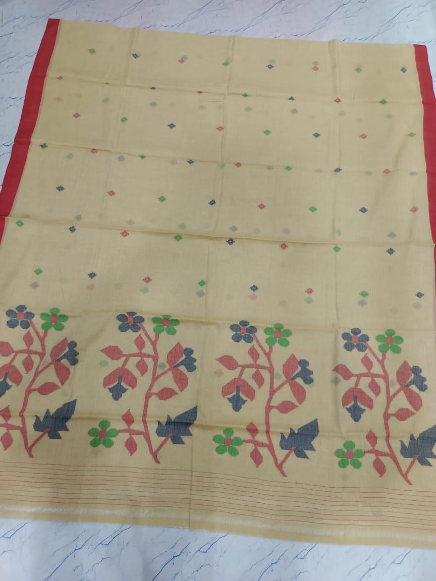 Pure Cotton 100 Count jamdani Saree Without Blouse