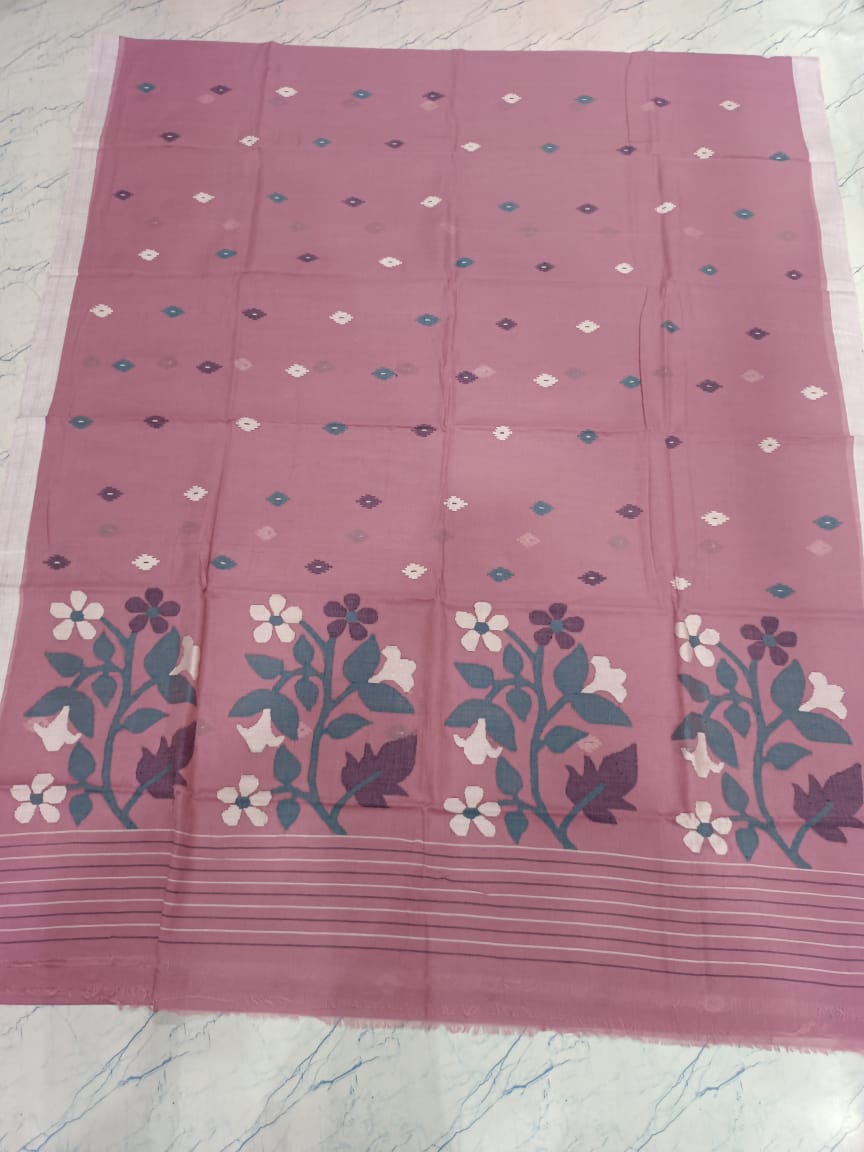 Pure Cotton 100 Count jamdani Saree Without Blouse