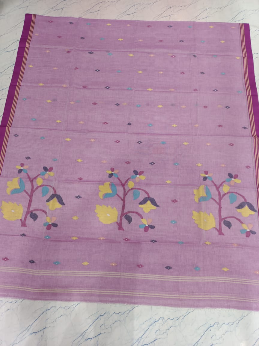 Pure Cotton 100 Count jamdani Saree Without Blouse