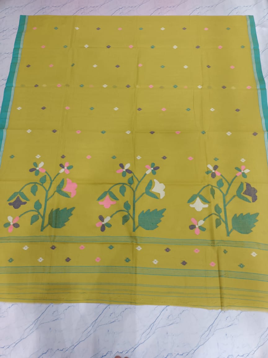 Pure Cotton 100 Count jamdani Saree Without Blouse