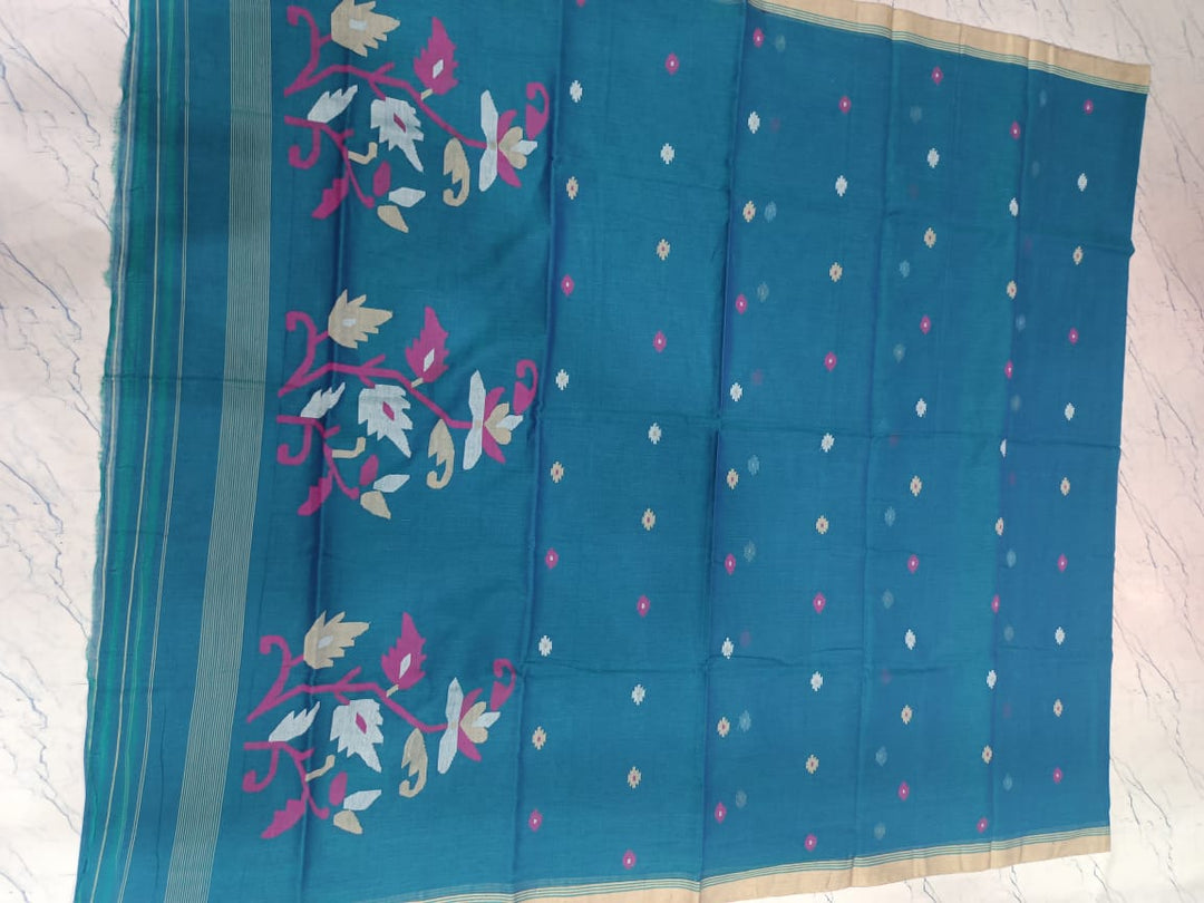 Pure Cotton 100 Count jamdani Saree Without Blouse
