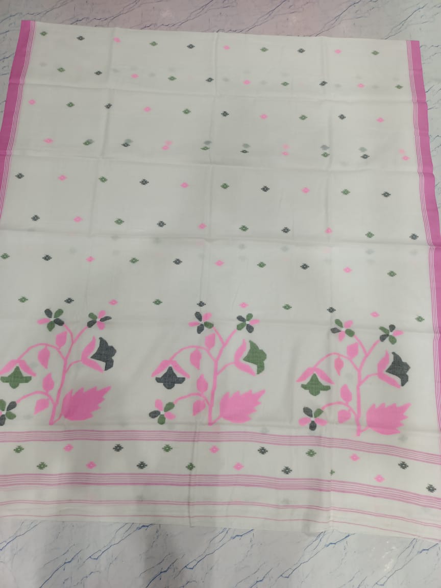 Pure Cotton 100 Count jamdani Saree Without Blouse