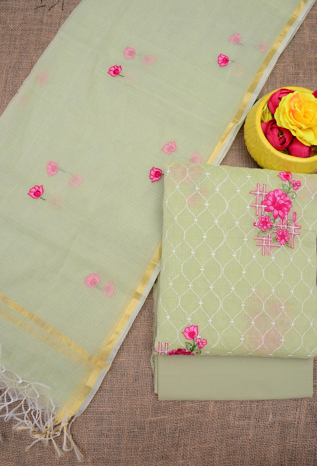 Pure Kota Doriya Embroidery work Unstitched Suit