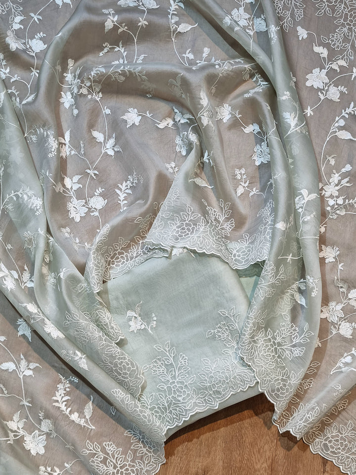 Pure Organza silk Embroidery & Cut work unstitched Suit