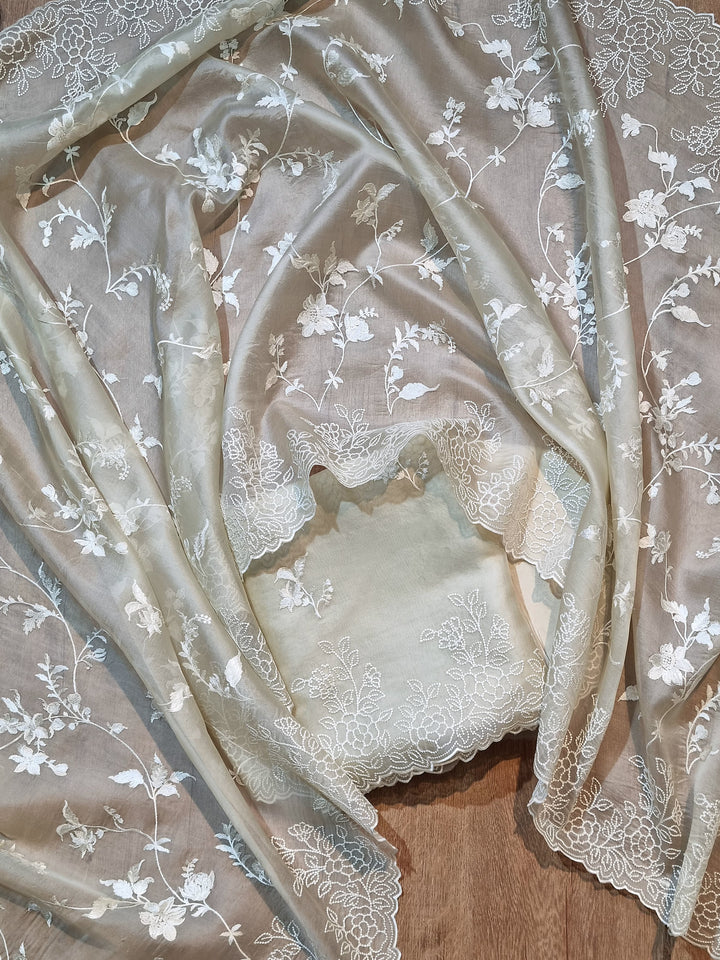 Pure Organza silk Embroidery & Cut work unstitched Suit