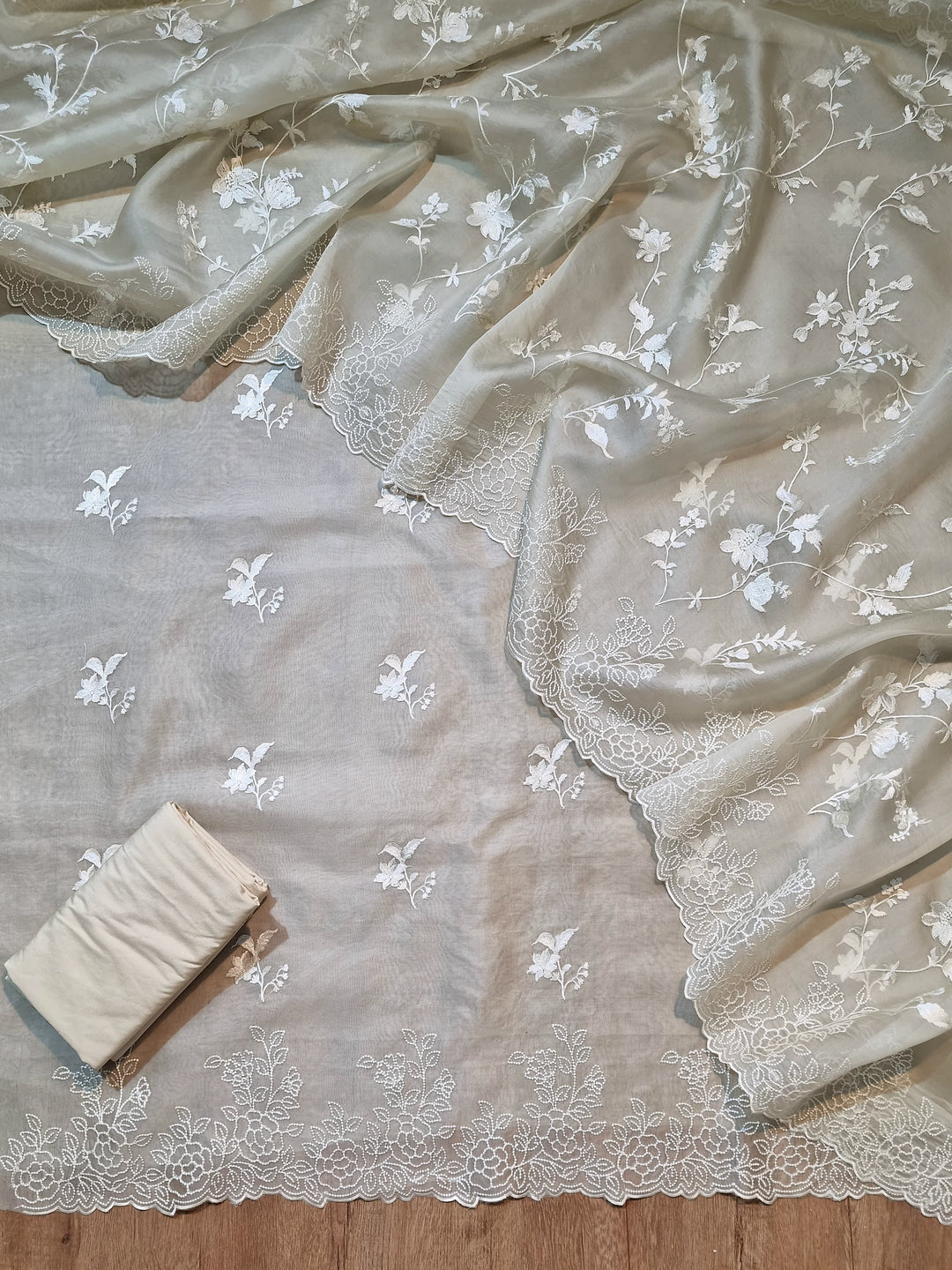 Pure Organza silk Embroidery & Cut work unstitched Suit