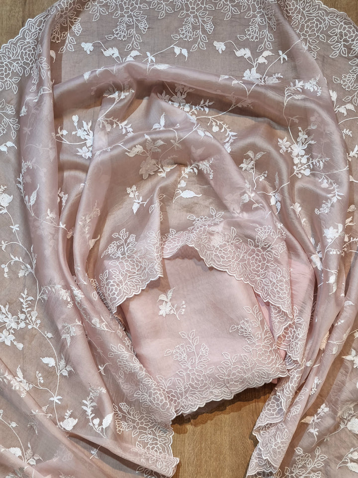 Pure Organza silk Embroidery & Cut work unstitched Suit