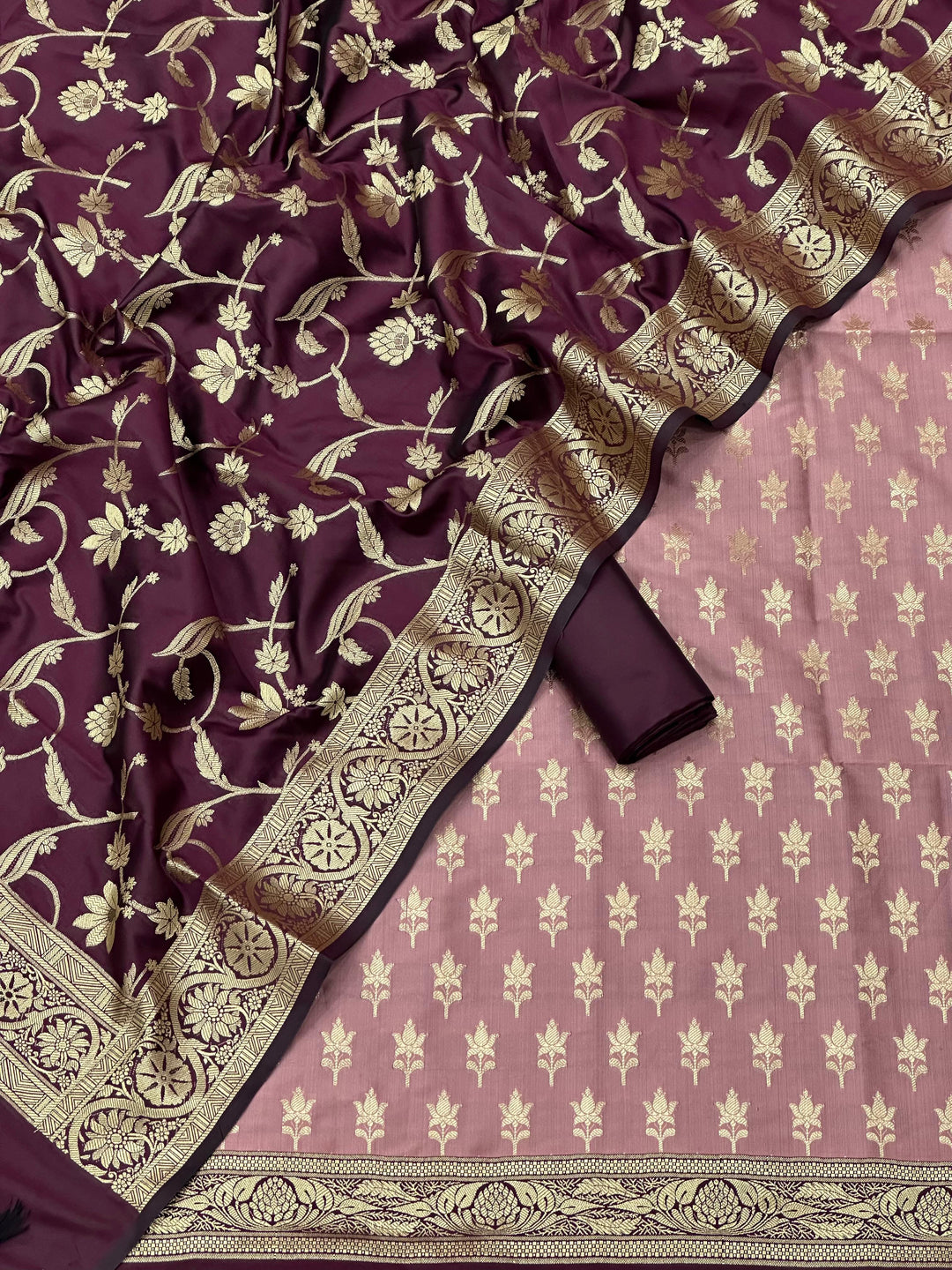 Pure Banarasi Silk Double Zari Weaved Unstitched Suit