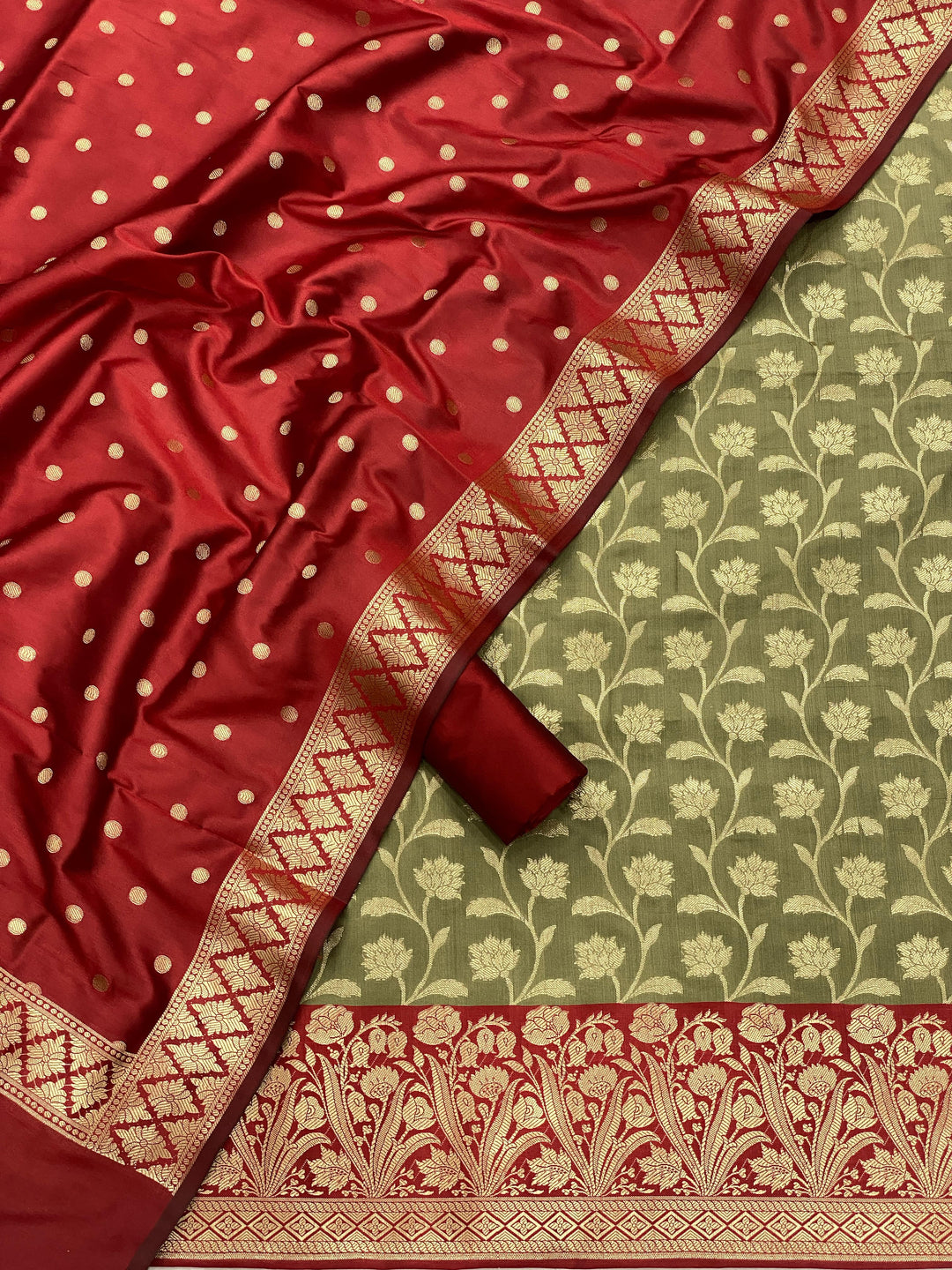 Pure Banarasi Silk Double Zari Weaved Unstitched Suit