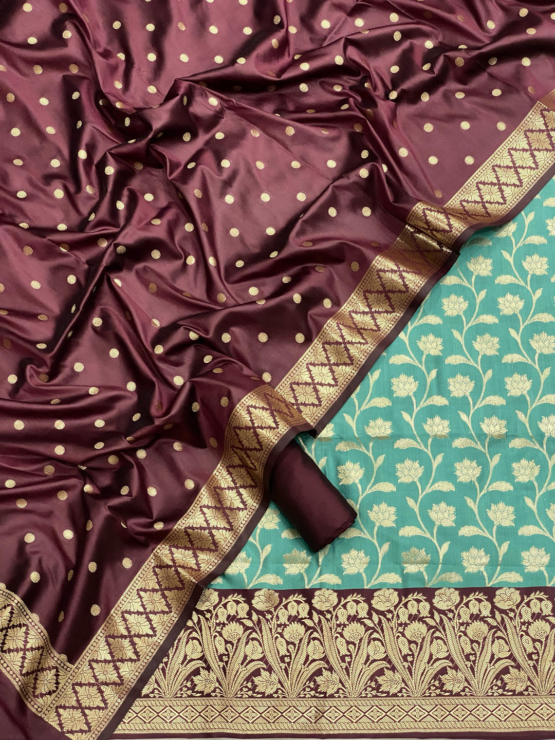 Pure Banarasi Silk Double Zari Weaved Unstitched Suit