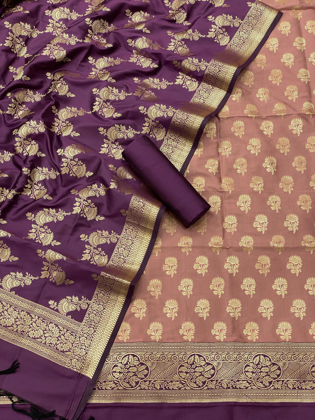 Pure Banarasi Silk Double Zari Weaved Unstitched Suit