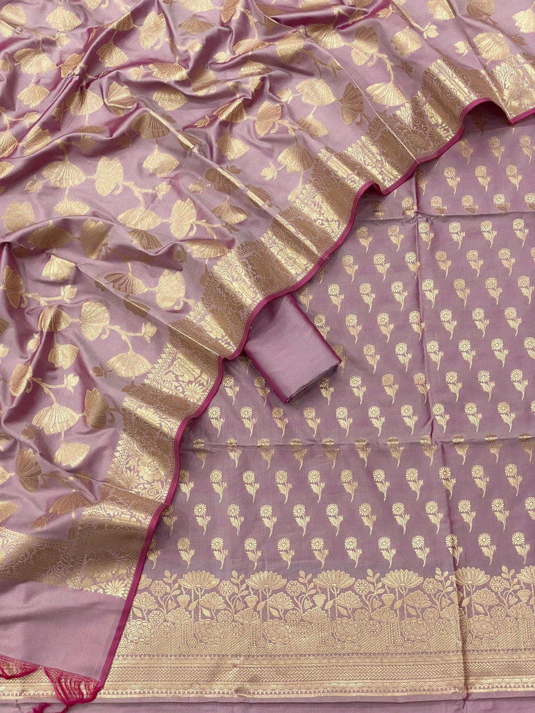 Pure Banarasi Silk Double Zari Weaved Unstitched Suit