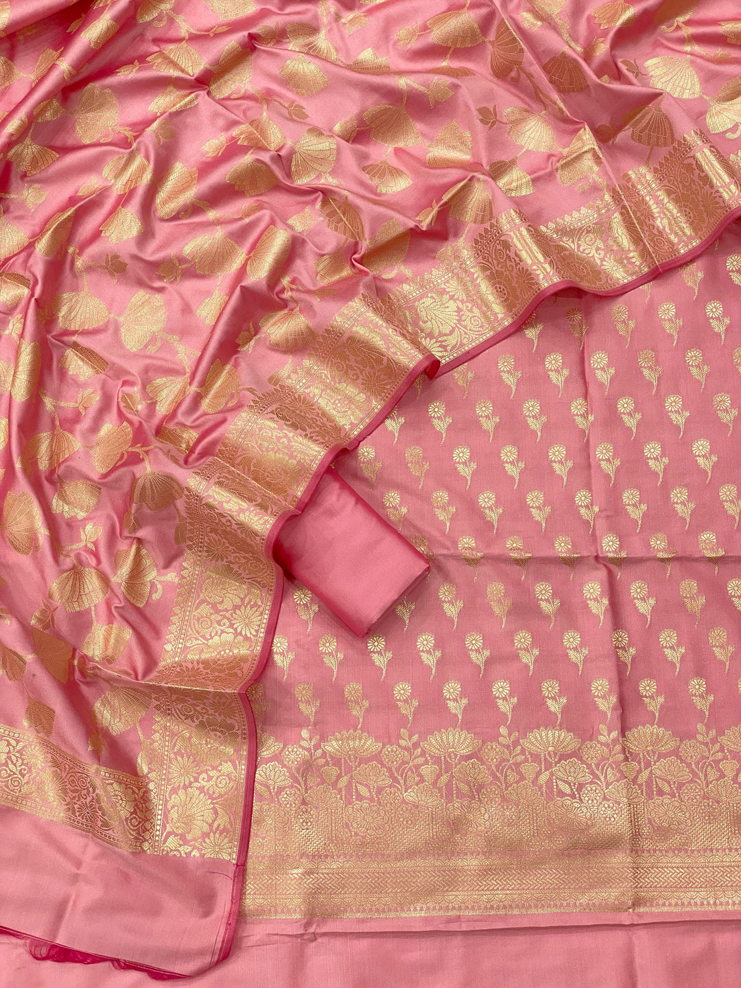 Pure Banarasi Silk Double Zari Weaved Unstitched Suit