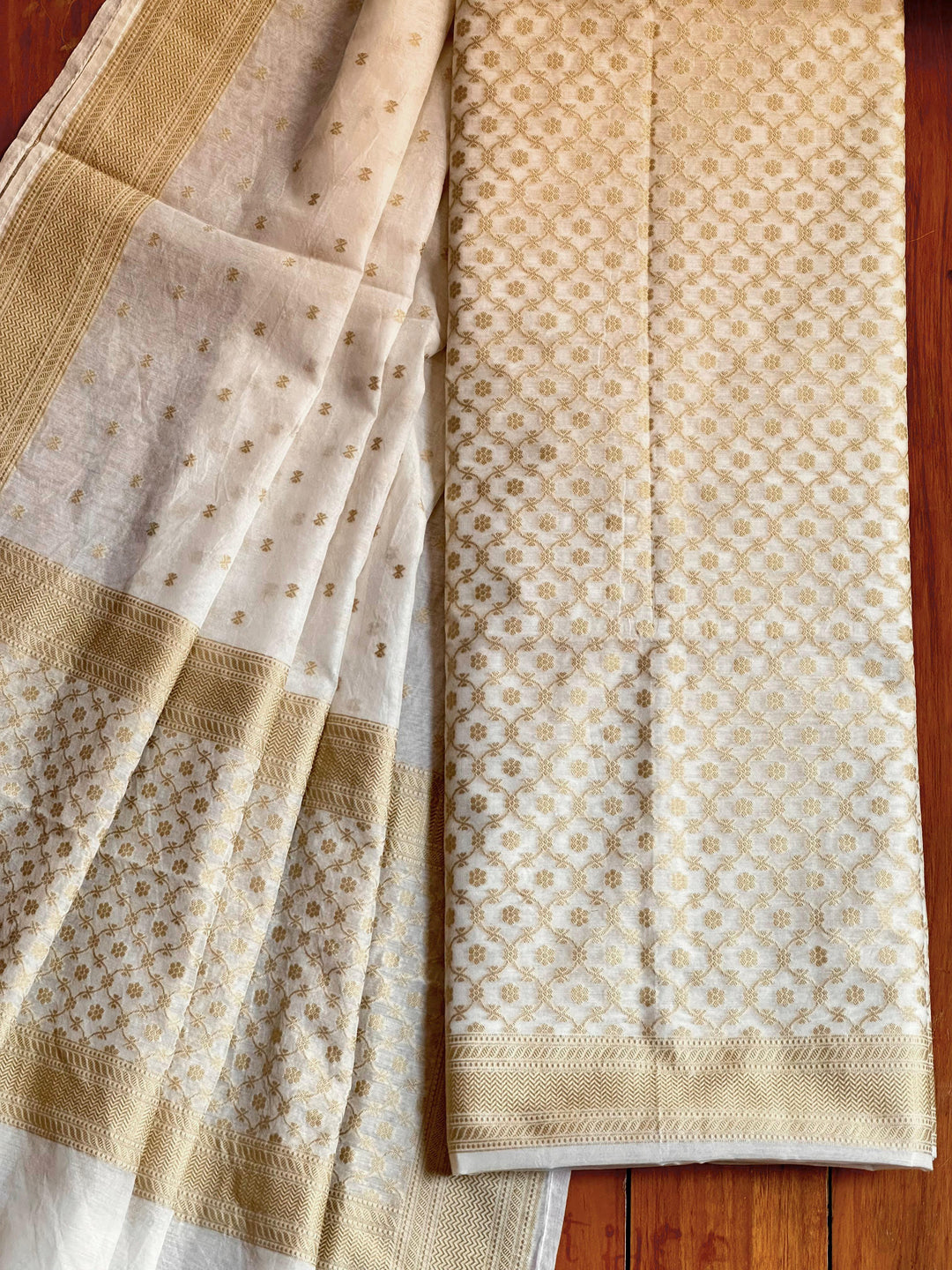 Premium Quality Pure Banarasi Cotton Resham Weaved Unstitched Suit