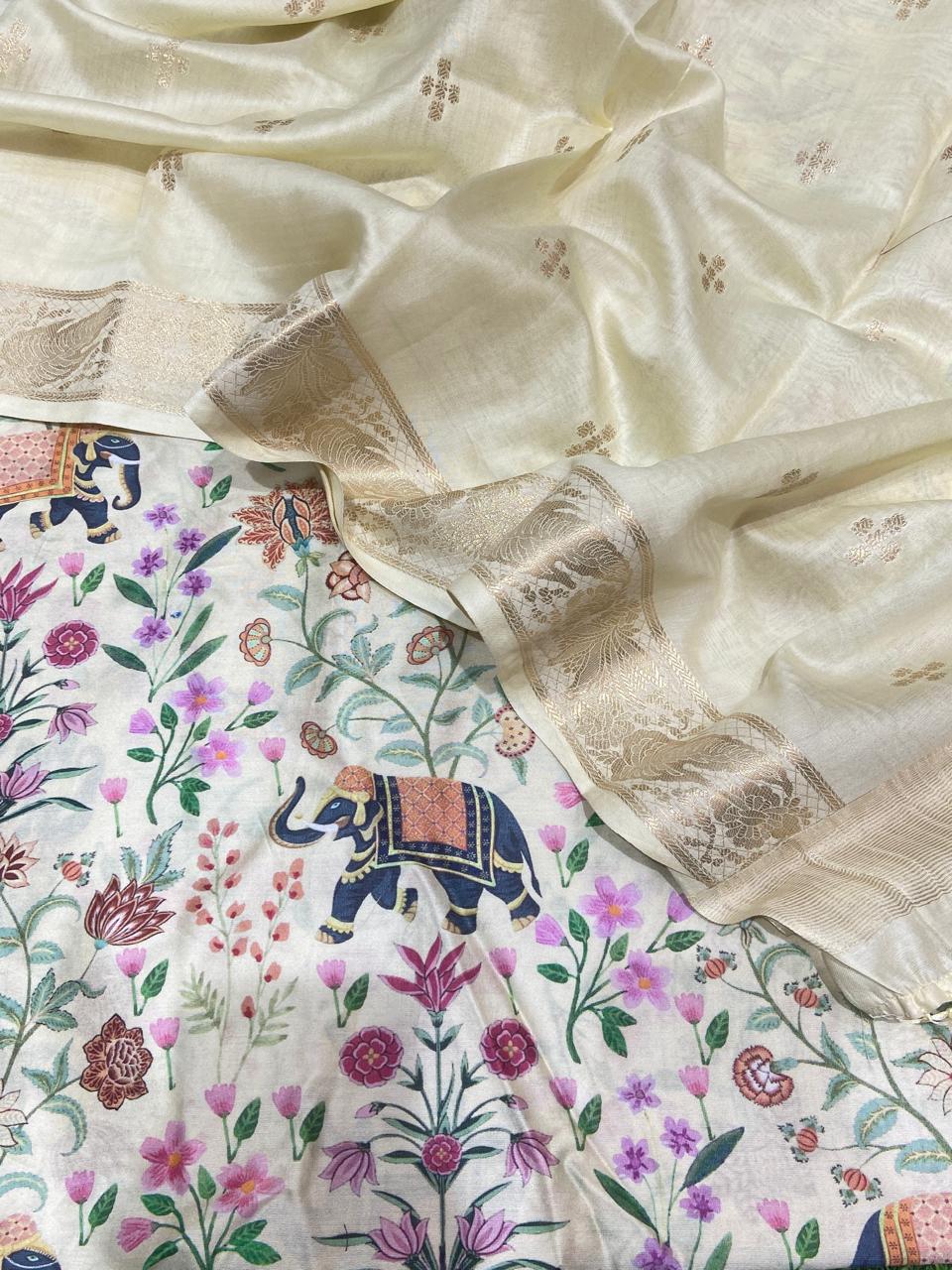 Pure Banarasi Chanderi Silk Digital Printed Unstitched Suit