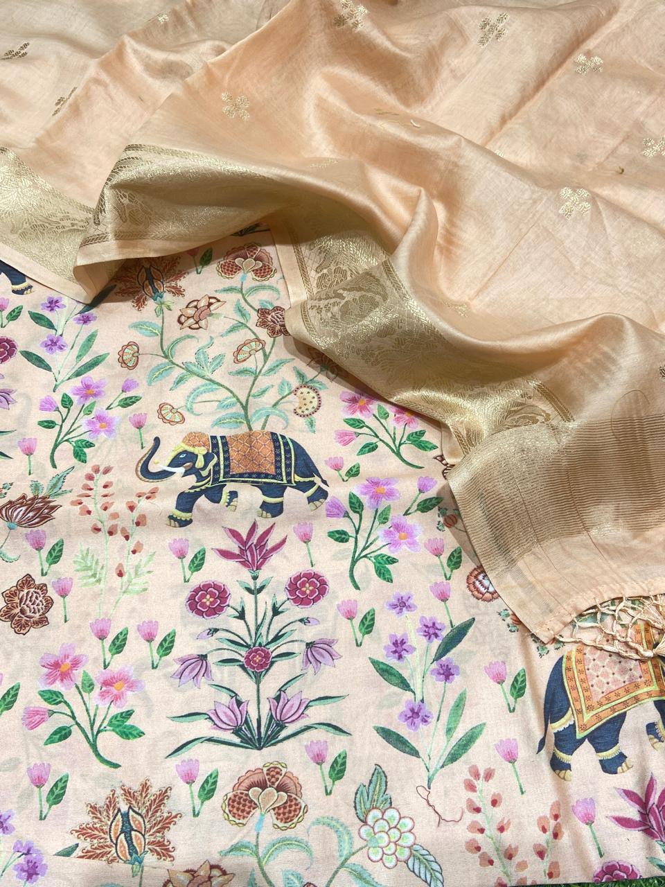 Pure Banarasi Chanderi Silk Digital Printed Unstitched Suit