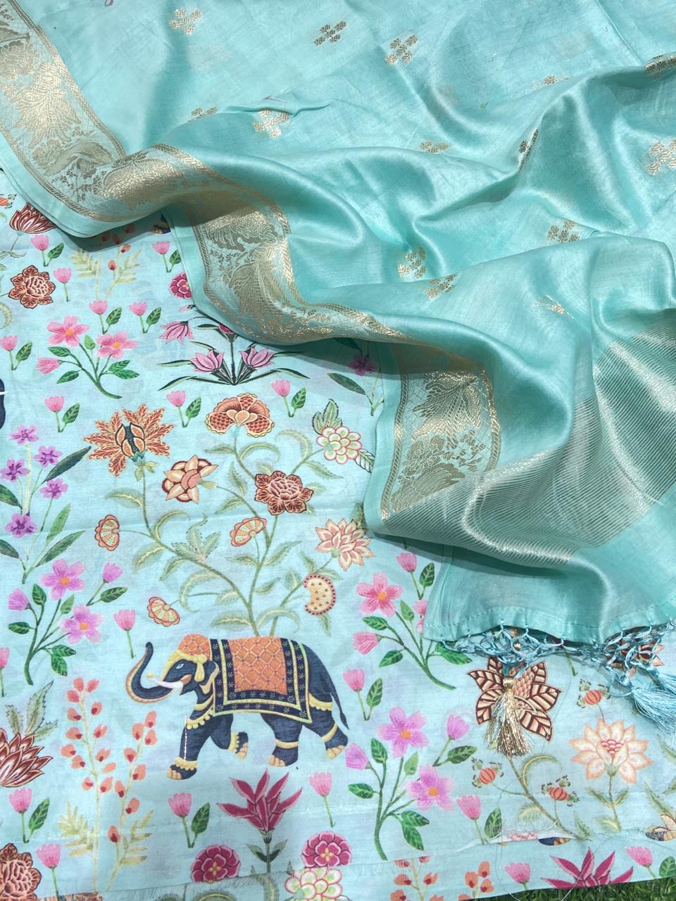 Pure Banarasi Chanderi Silk Digital Printed Unstitched Suit