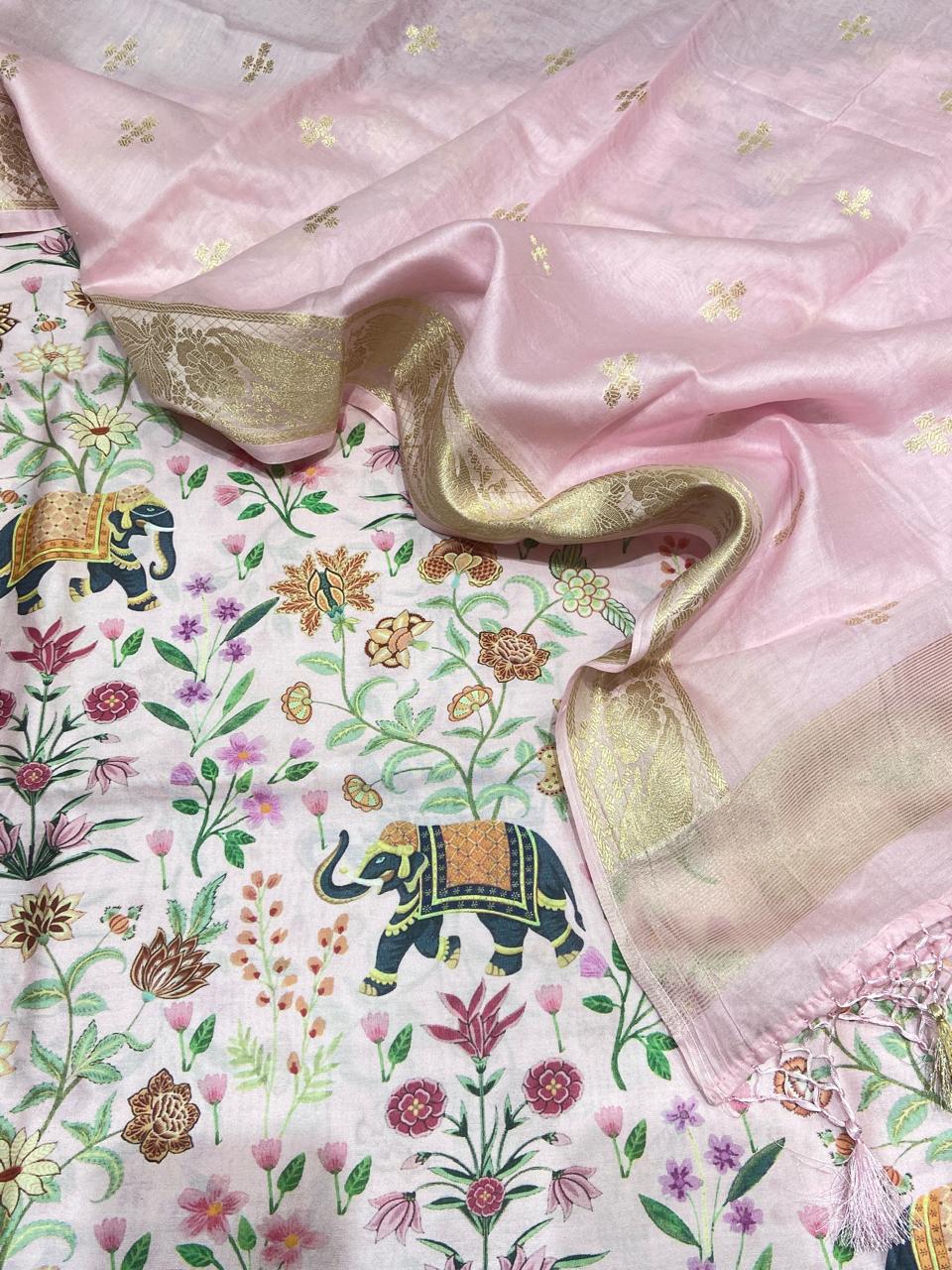 Pure Banarasi Chanderi Silk Digital Printed Unstitched Suit