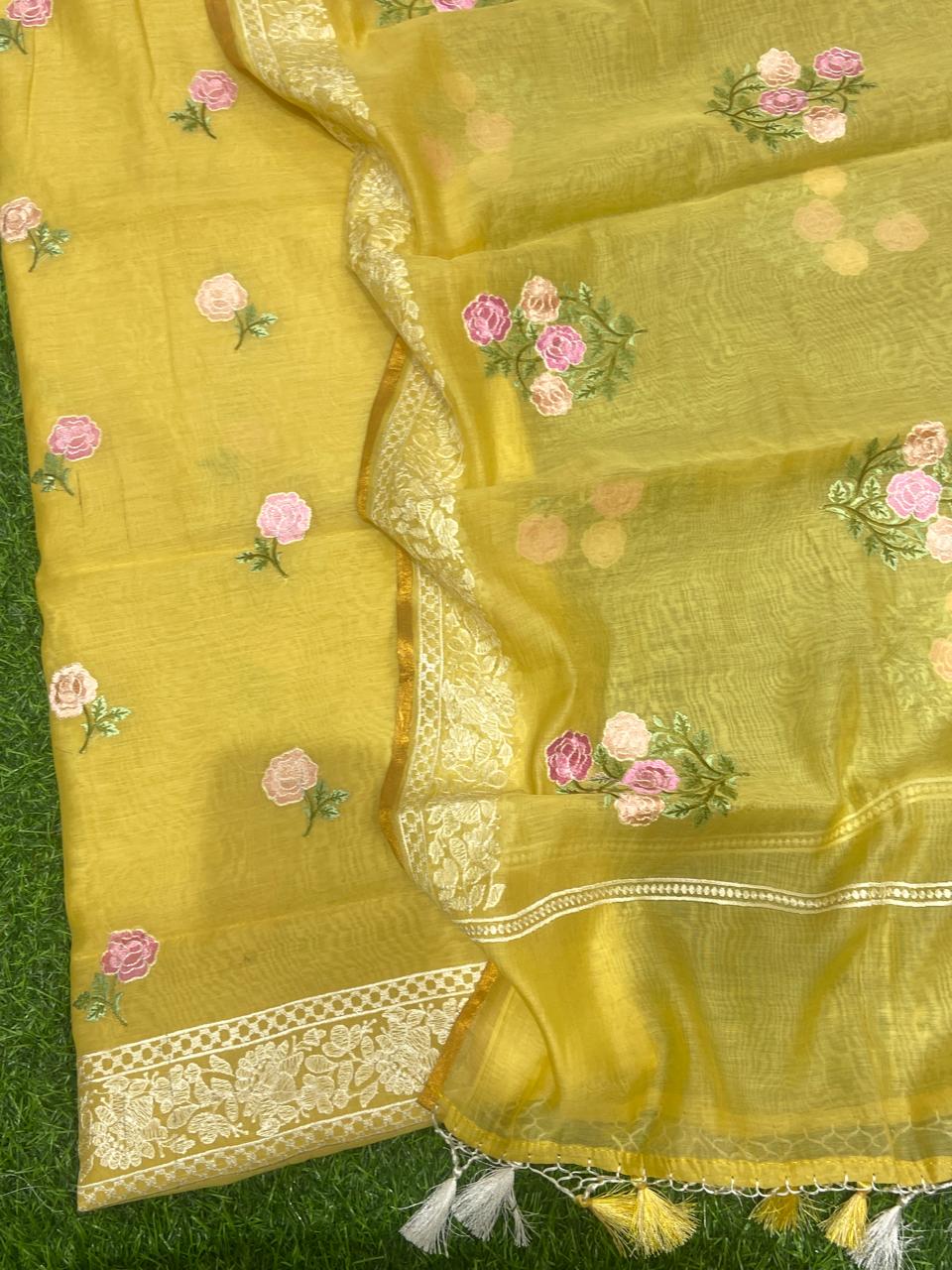 Pure Banarasi Mul Chanderi Silk Unstitched Suit