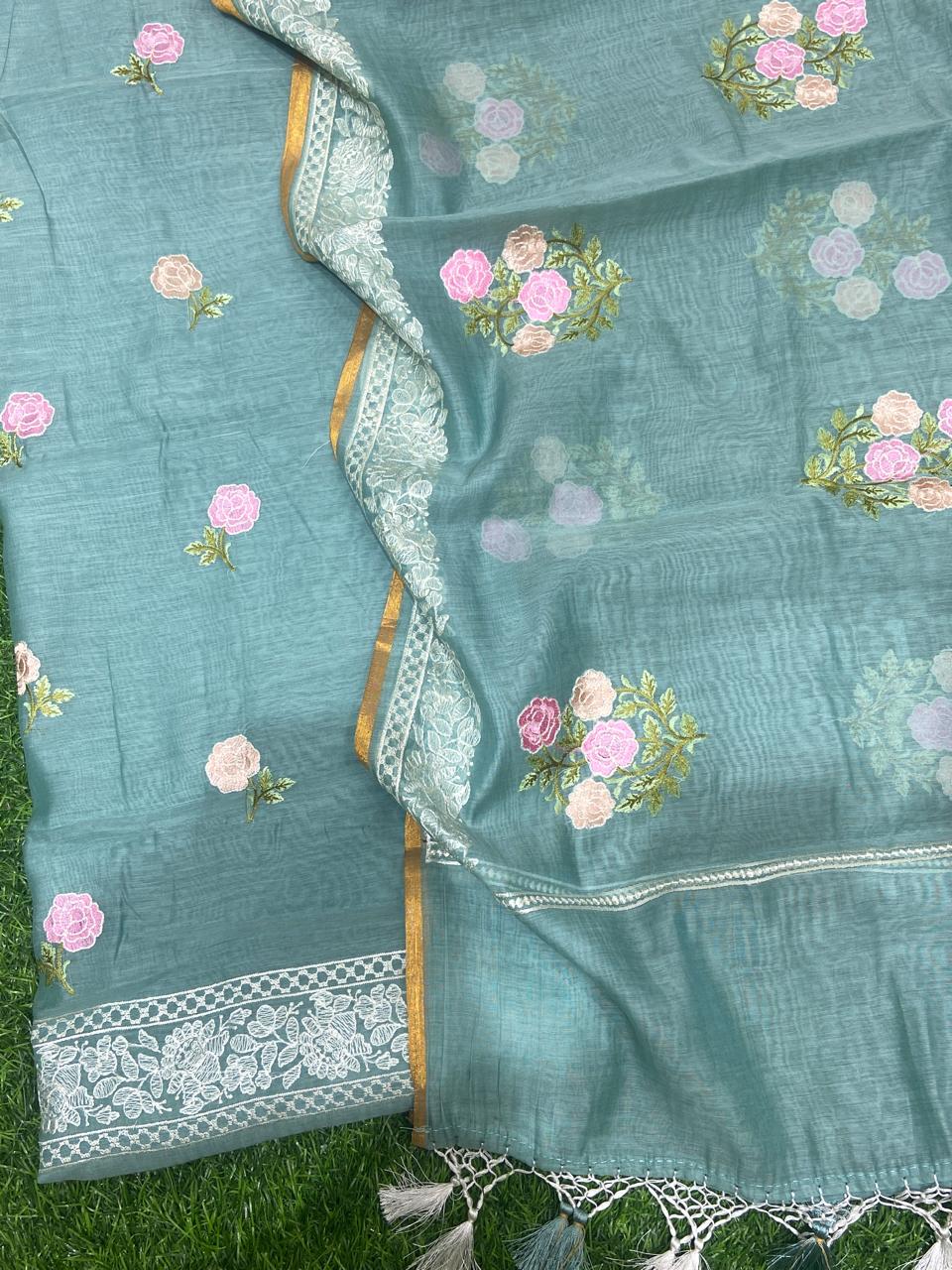 Pure Banarasi Mul Chanderi Silk Unstitched Suit