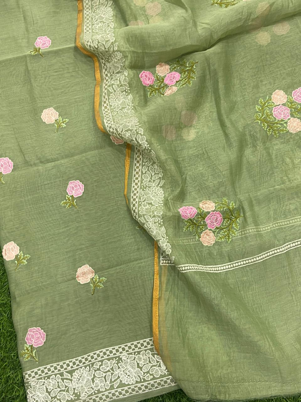 Pure Banarasi Mul Chanderi Silk Unstitched Suit