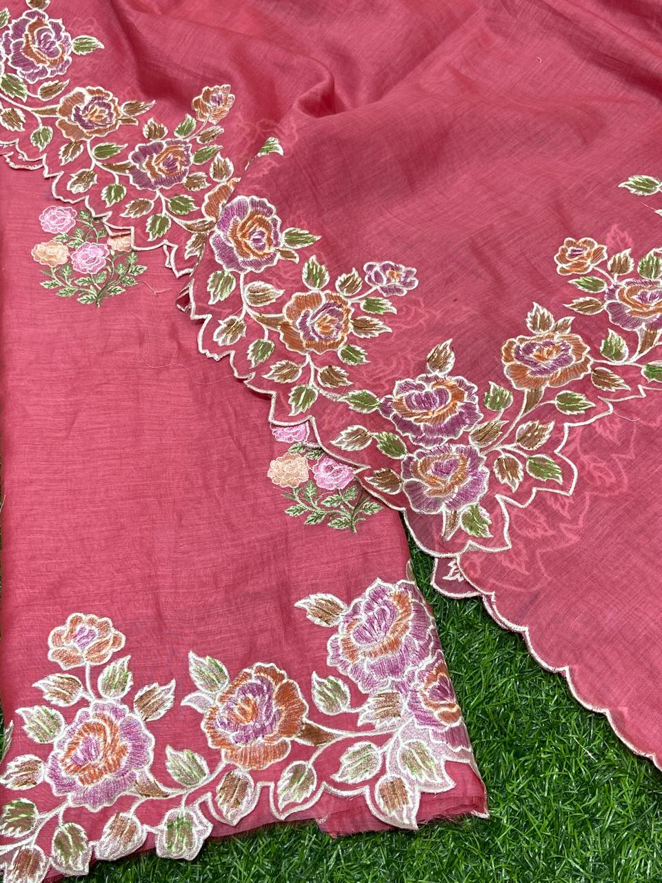 Pure Banarasi Resham Chanderi Silk Unstitched Suit with Applique Work