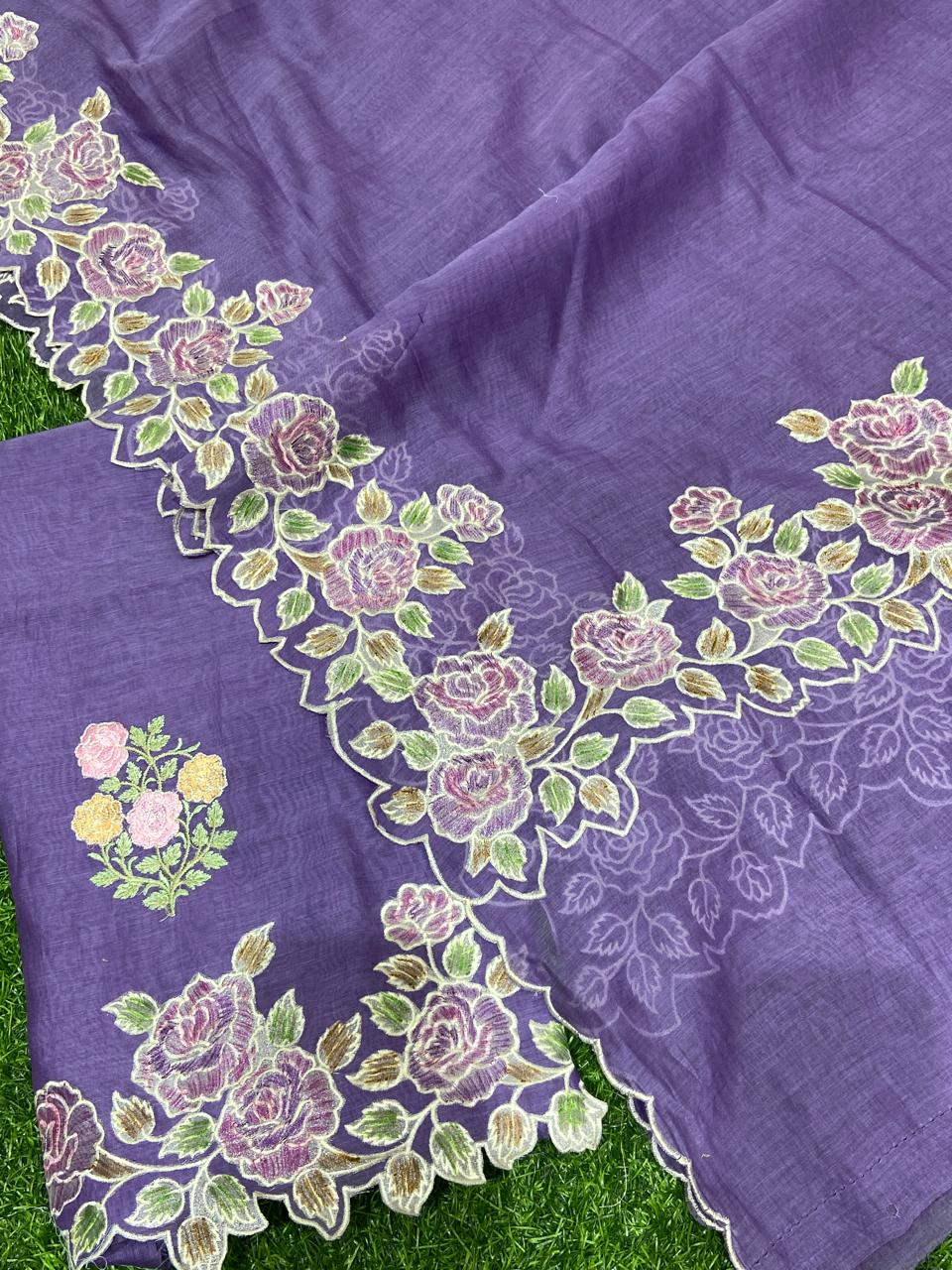 Pure Banarasi Resham Chanderi Silk Unstitched Suit with Applique Work