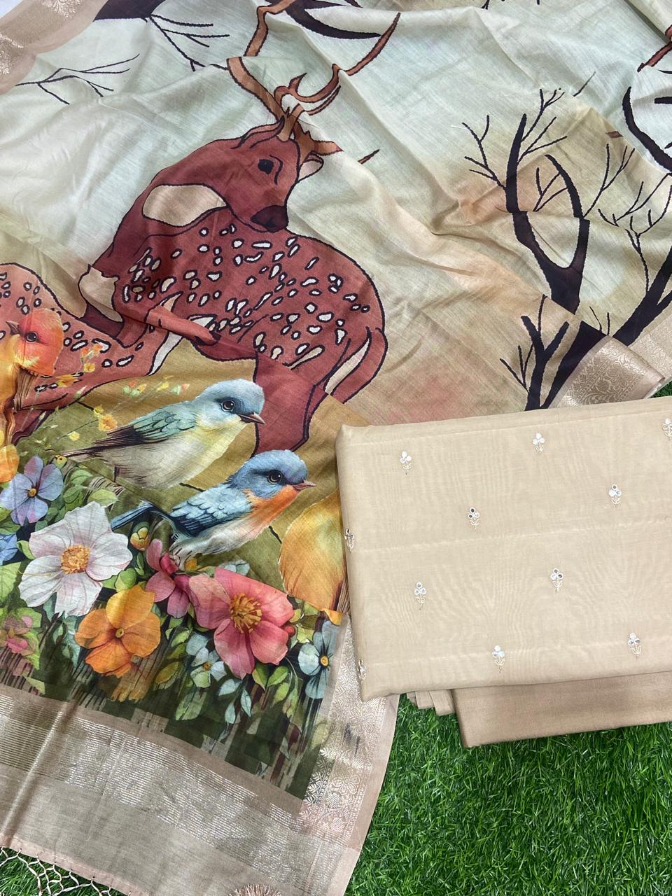 Pure Banarasi Chanderi Silk Digital Printed Unstitched Suit