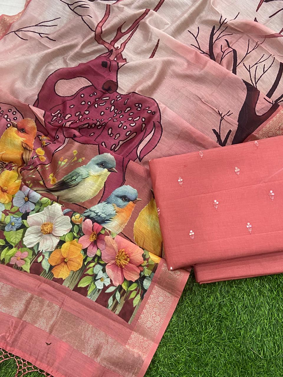 Pure Banarasi Chanderi Silk Digital Printed Unstitched Suit