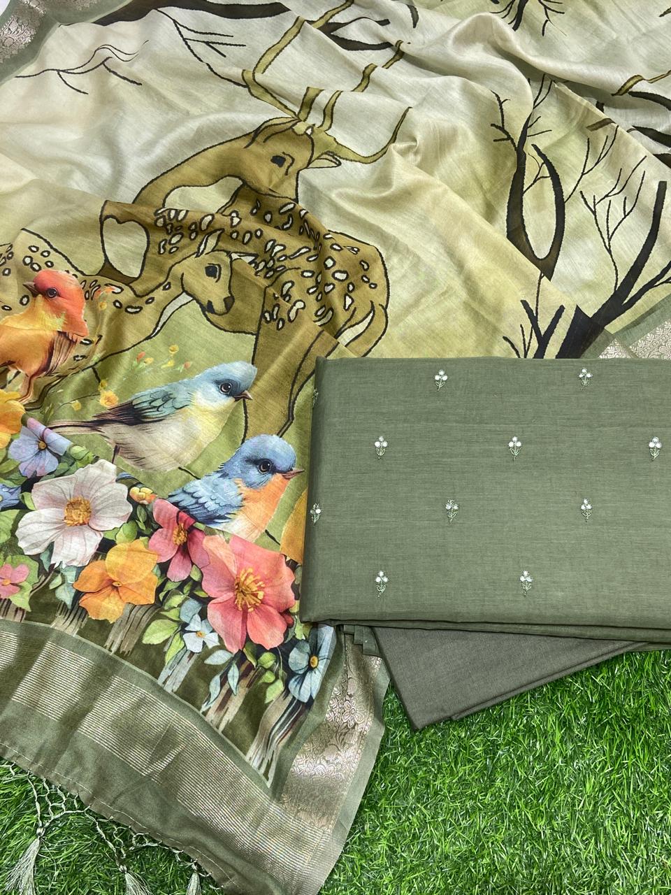 Pure Banarasi Chanderi Silk Digital Printed Unstitched Suit