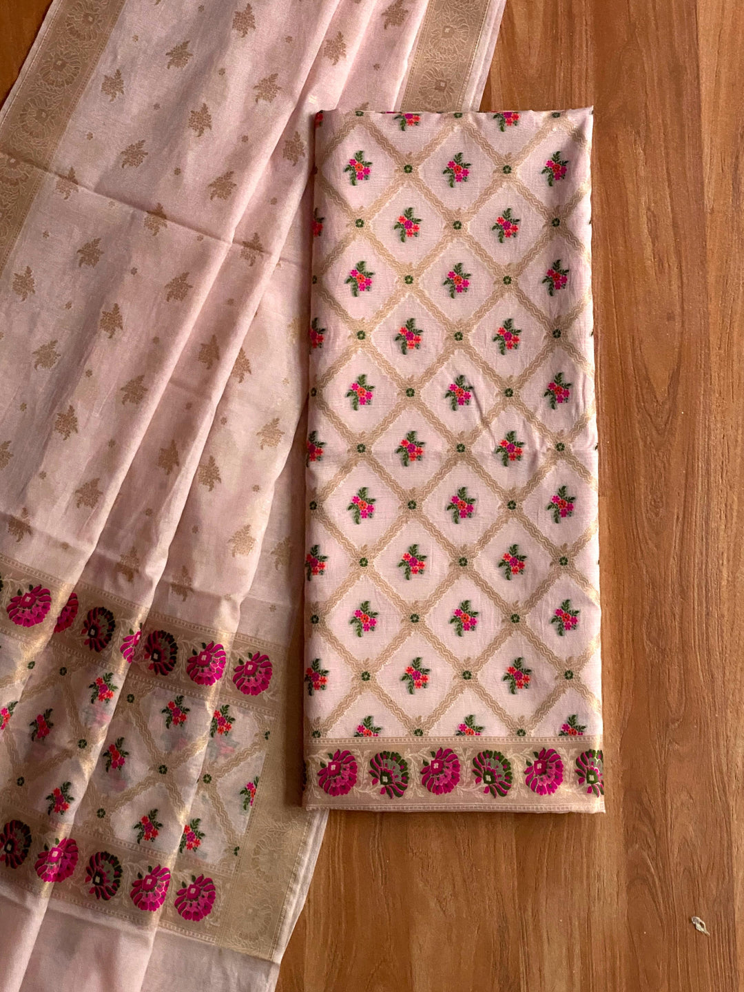 Pure Banarasi Mul Chanderi Tilfi Weaved Unstitched Suit
