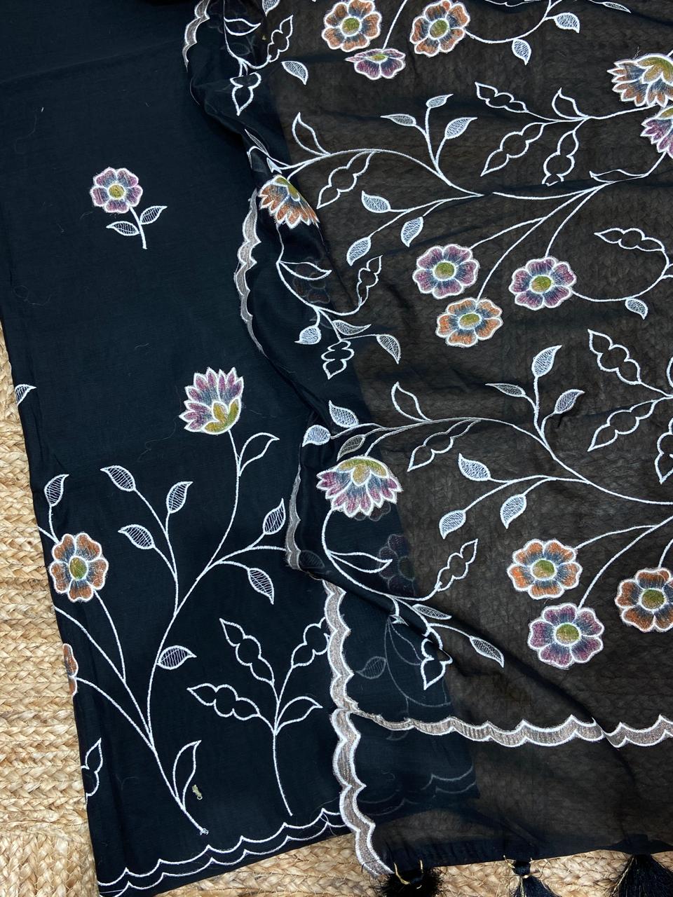 Pure Banarasi Resham Chanderi Silk Unstitched Suit with Applique Work