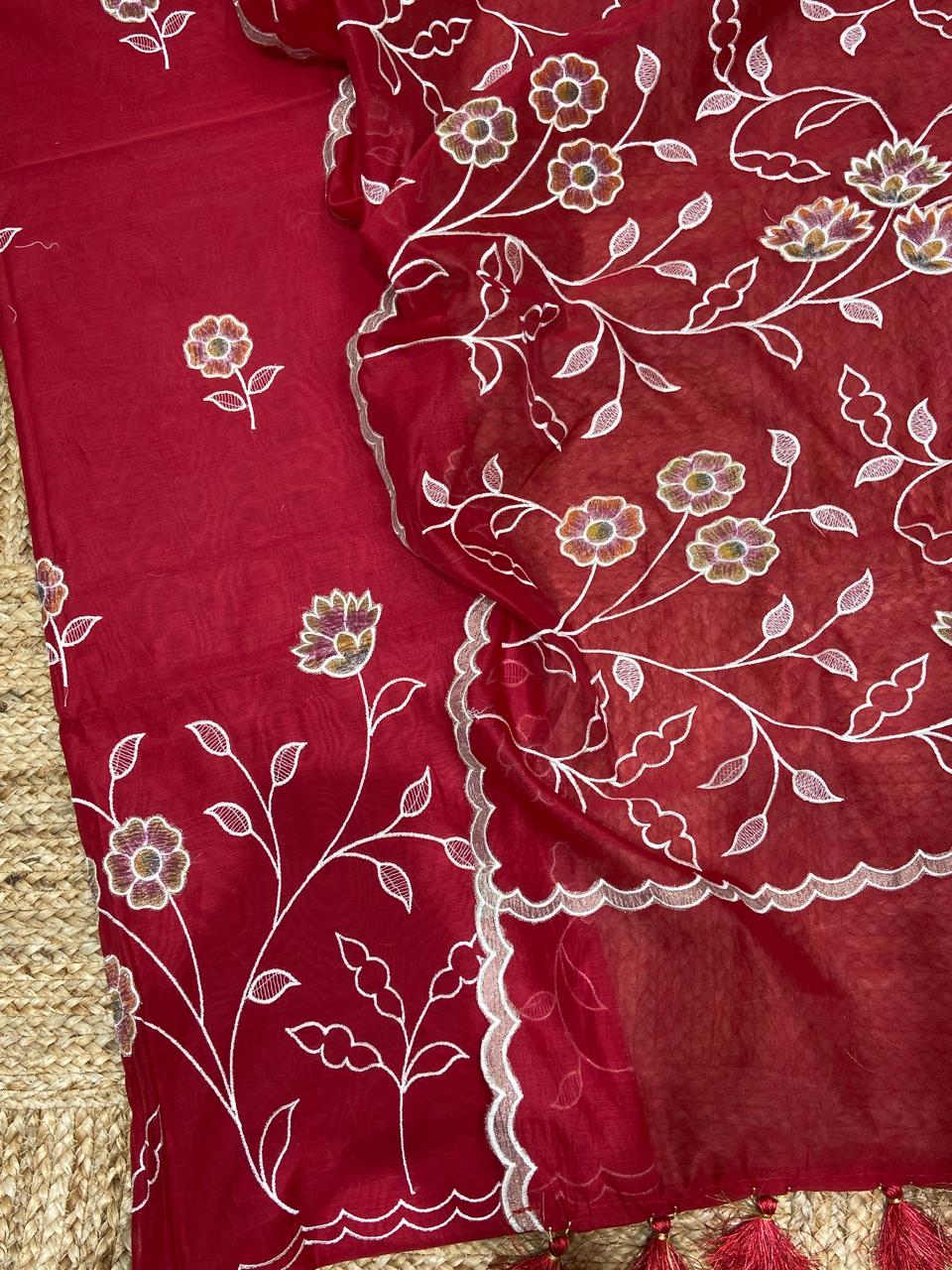 Pure Banarasi Resham Chanderi Silk Unstitched Suit with Applique Work