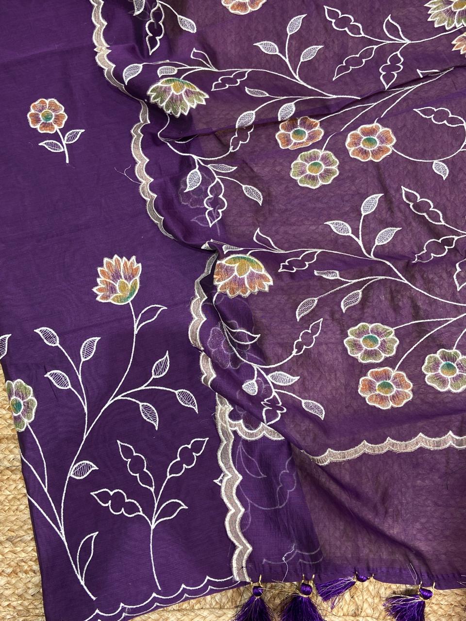 Pure Banarasi Resham Chanderi Silk Unstitched Suit with Applique Work