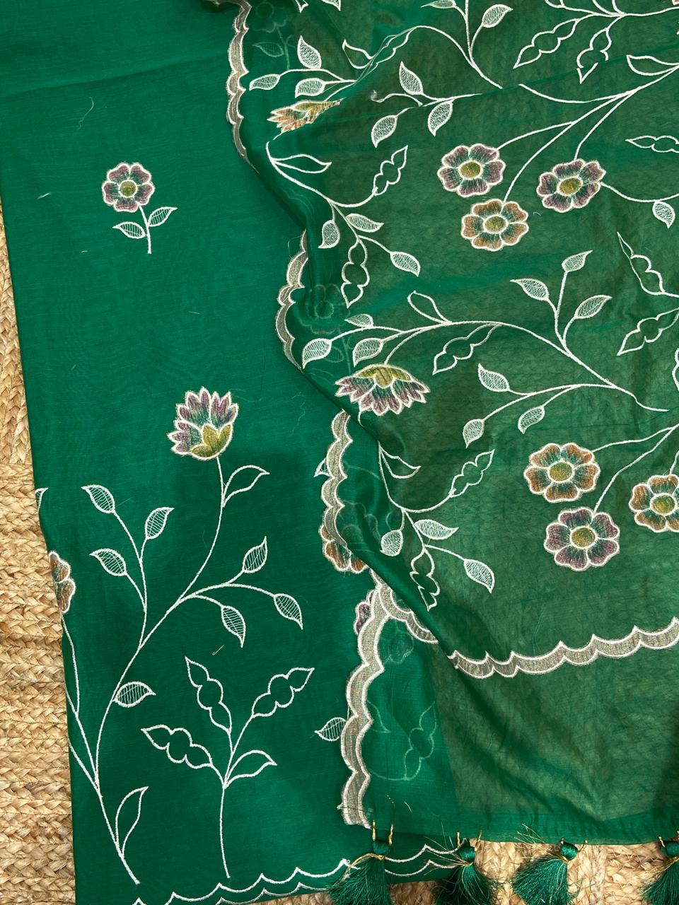 Pure Banarasi Resham Chanderi Silk Unstitched Suit with Applique Work