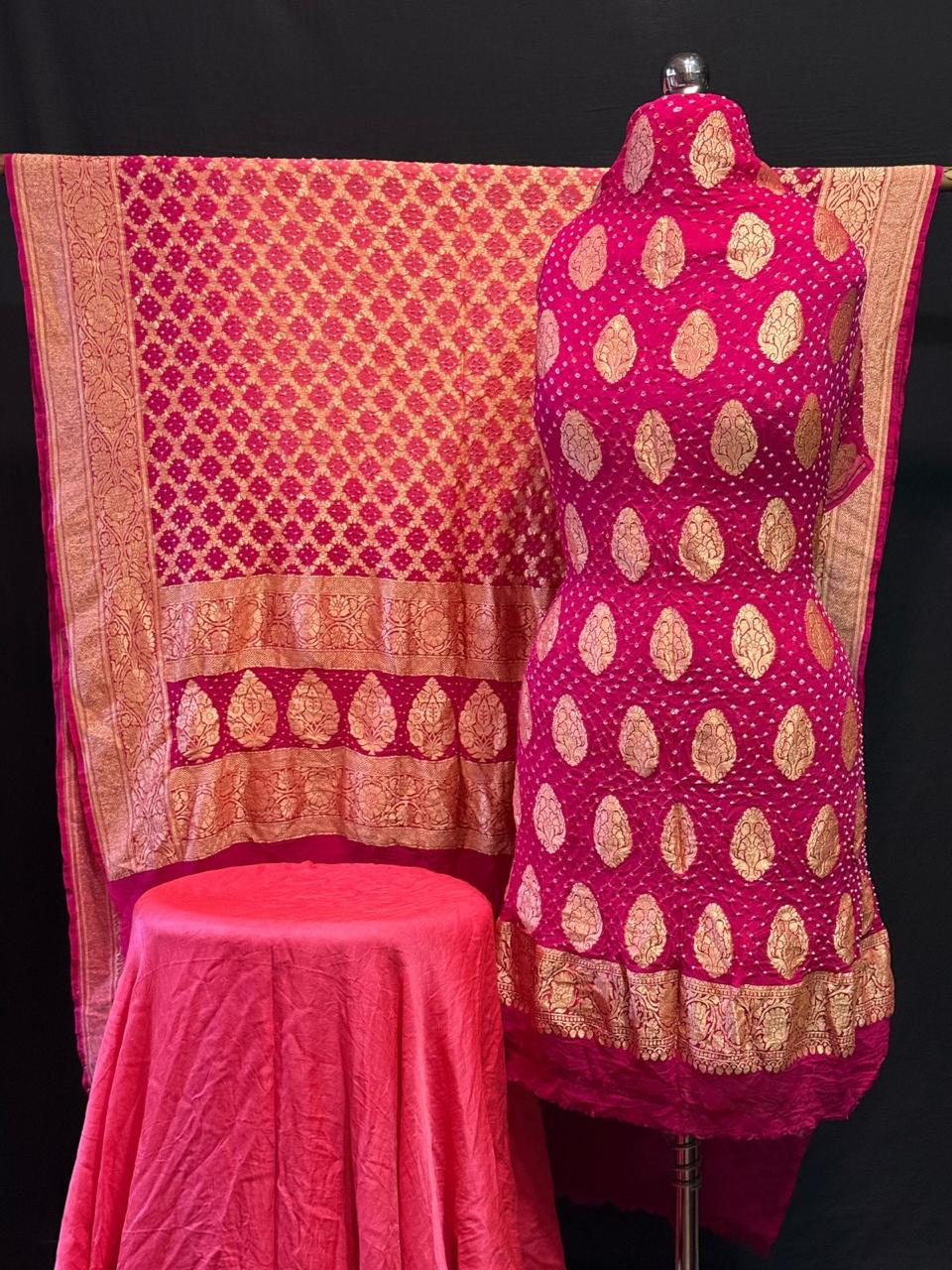 Pure Khaddi Georgette 3 pc Unstitched Suit With Real Neem Zari Handloom Weaving
