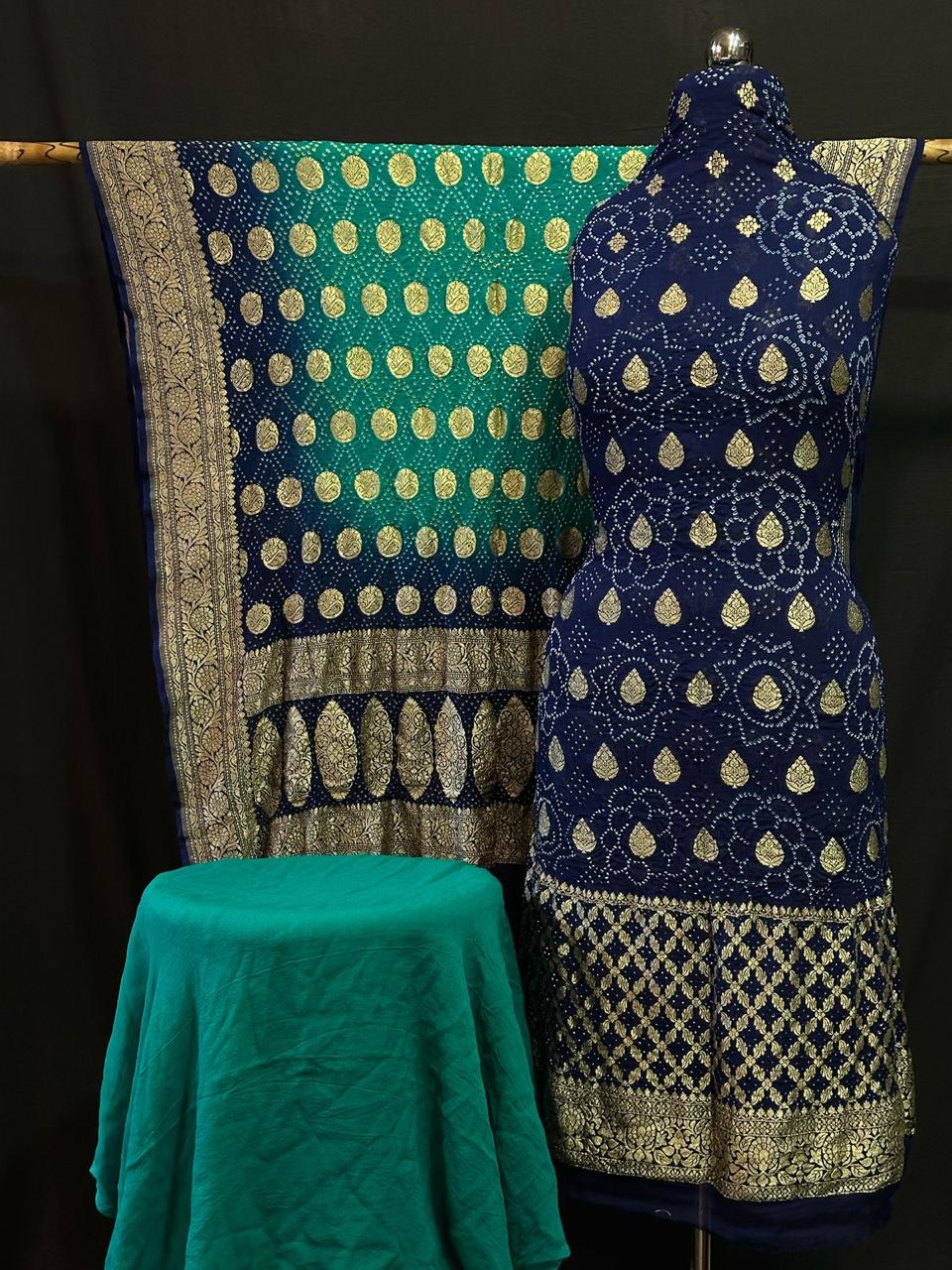 Pure Khaddi Georgette 3 pc Unstitched Suit With Real Neem Zari Handloom Weaving