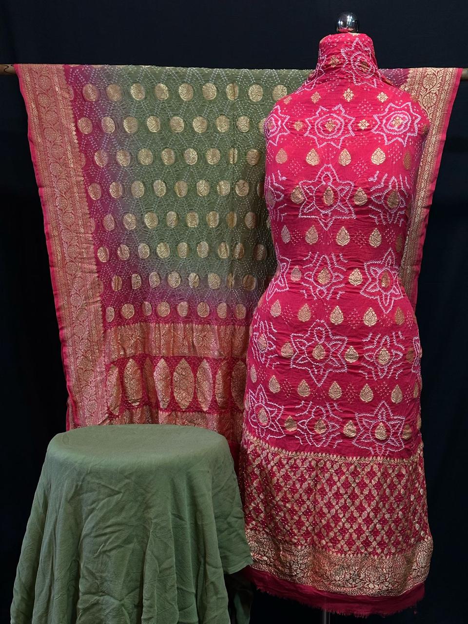 Pure Khaddi Georgette 3 pc Unstitched Suit With Real Neem Zari Handloom Weaving