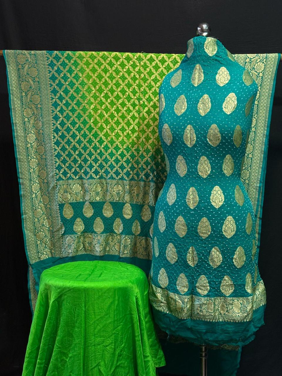 Pure Khaddi Georgette 3 pc Unstitched Suit With Real Neem Zari Handloom Weaving
