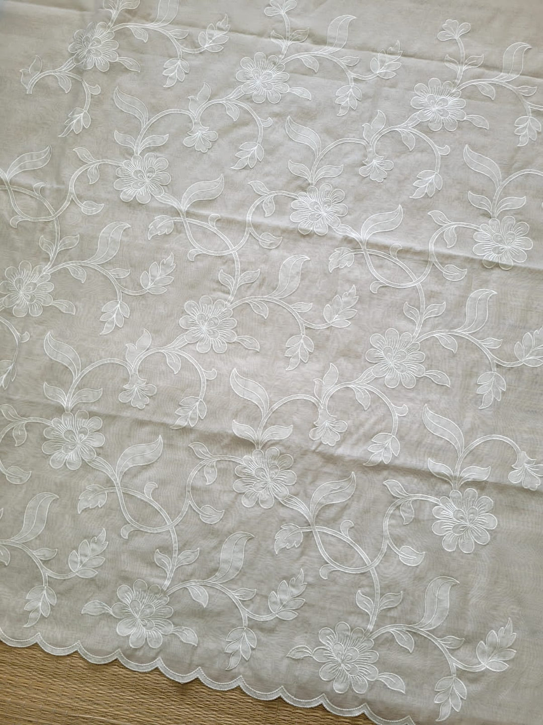 Pure Banarasi Mul Cotton Unstitched Suit With Applique Cut Work