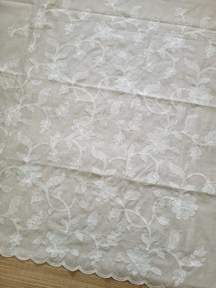 Pure Banarasi Mul Cotton Unstitched Suit With Applique Cut Work