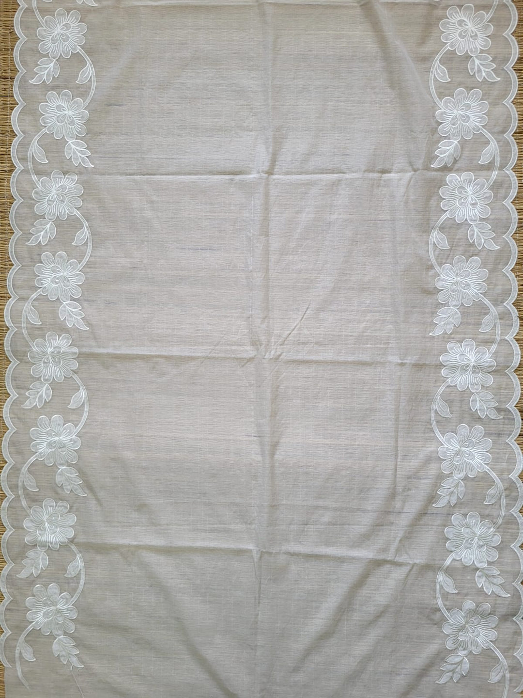 Pure Banarasi Mul Cotton Unstitched Suit With Applique Cut Work