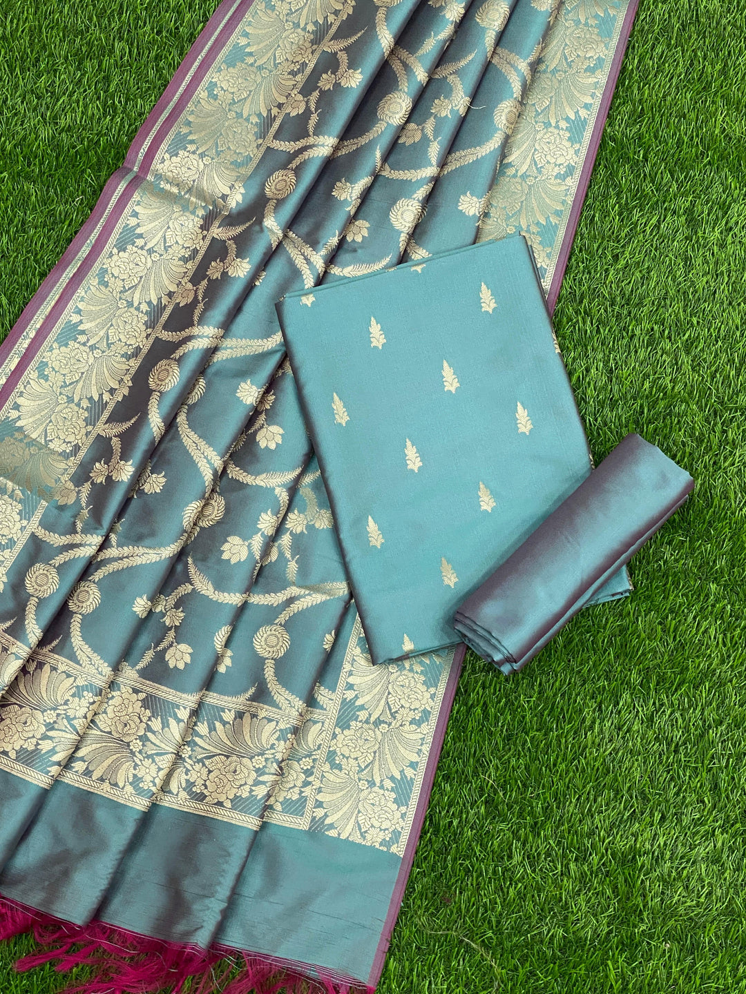 Pure Banarasi Silk Zari weaved unstitched suit with dupatta
