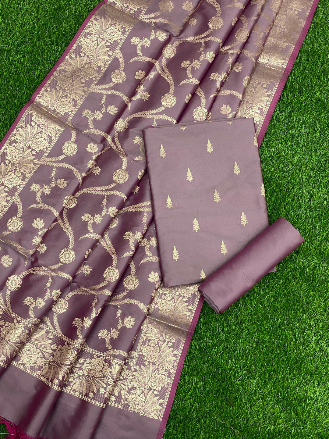 Pure Banarasi Silk Zari weaved unstitched suit with dupatta