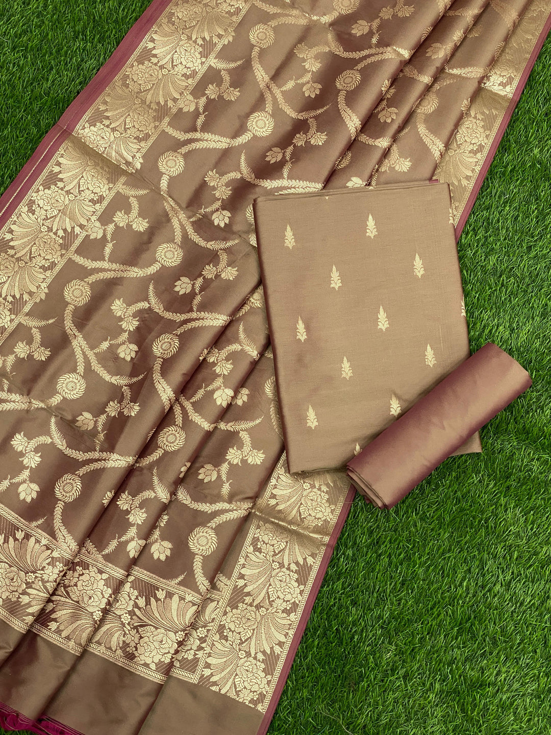 Pure Banarasi Silk Zari weaved unstitched suit with dupatta