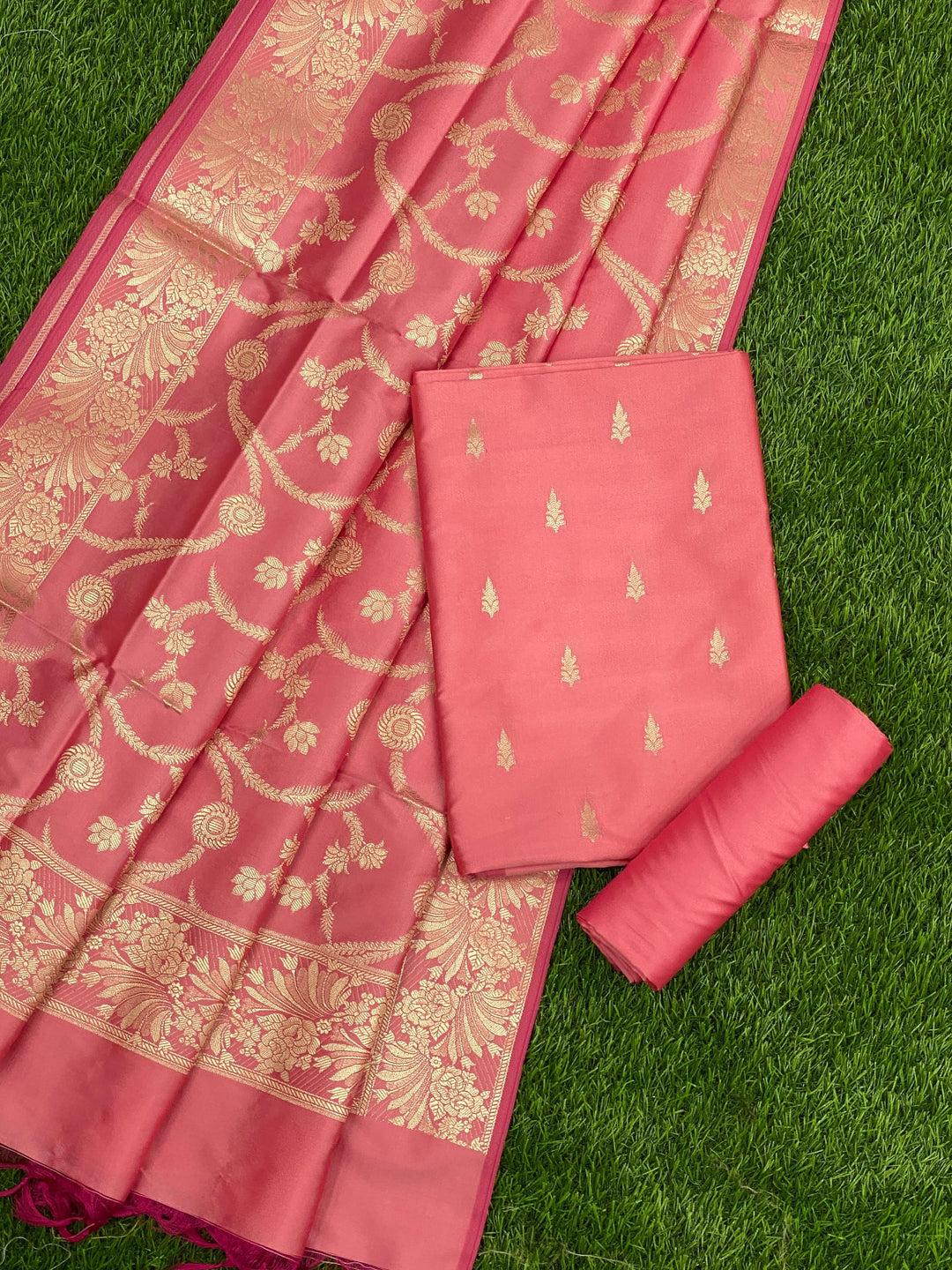 Pure Banarasi Silk Zari weaved unstitched suit with dupatta